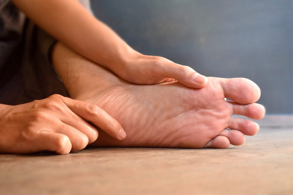 Showing bottom of foot with plantar fasciitis